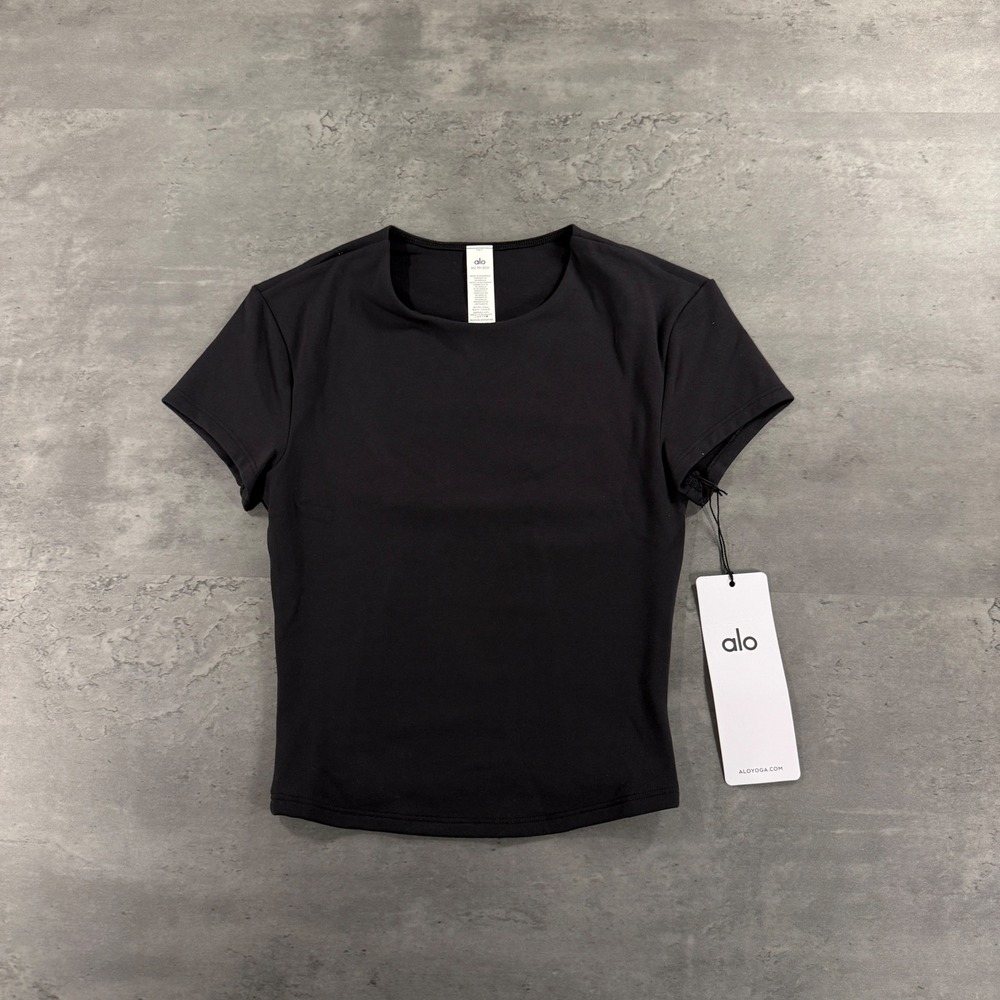 Alo Yoga Shirt Womens XS SoftSculpt Black Short Sleeve NEW $78 Gym Body Hugging